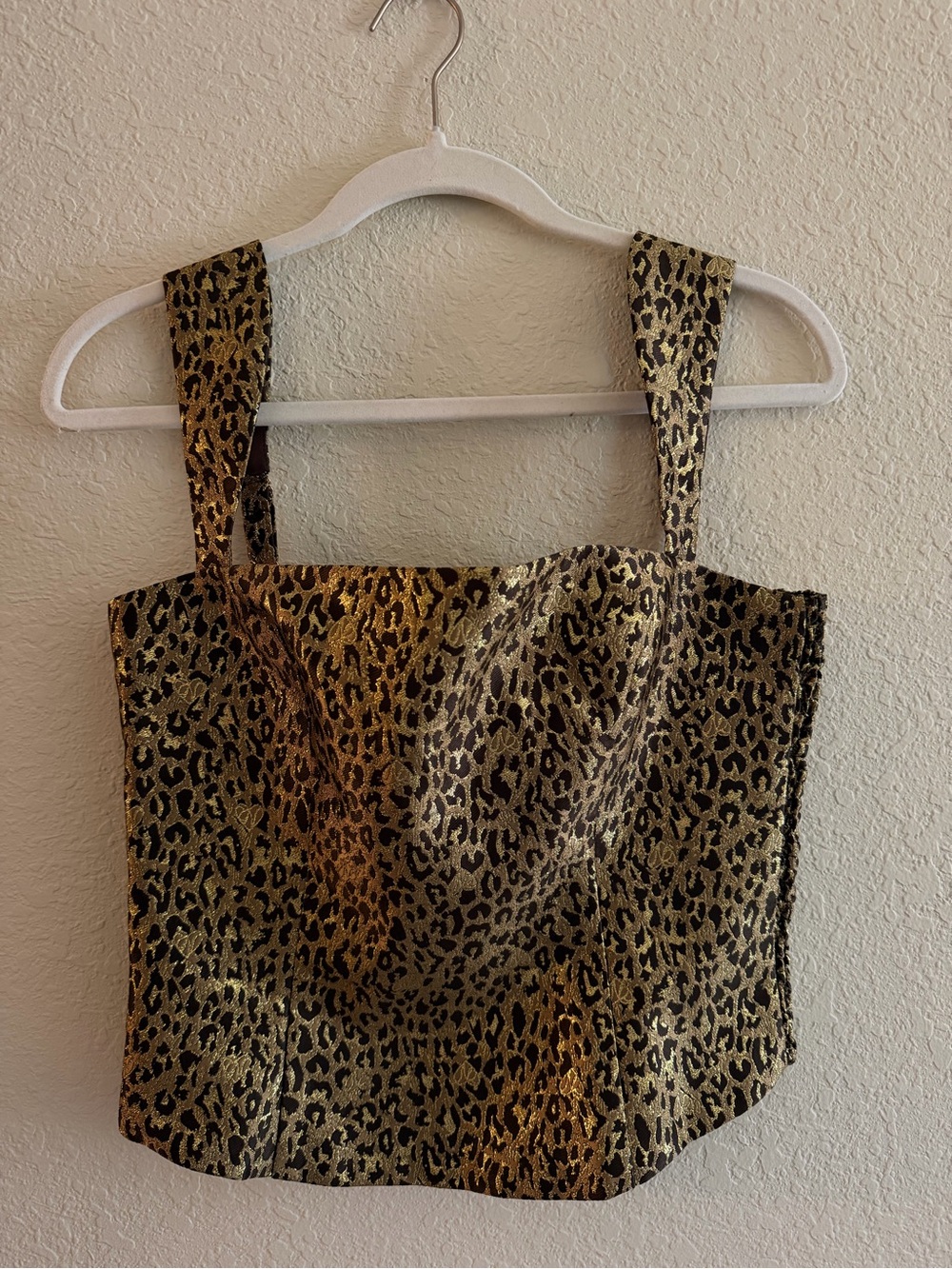 AMANDA UPRICHARD Gold Leopard Print bustier top